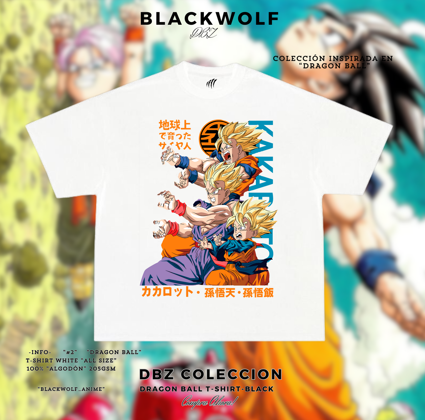 CAMISETA DE DBZ-GOKU, GOHAN, GOTEN